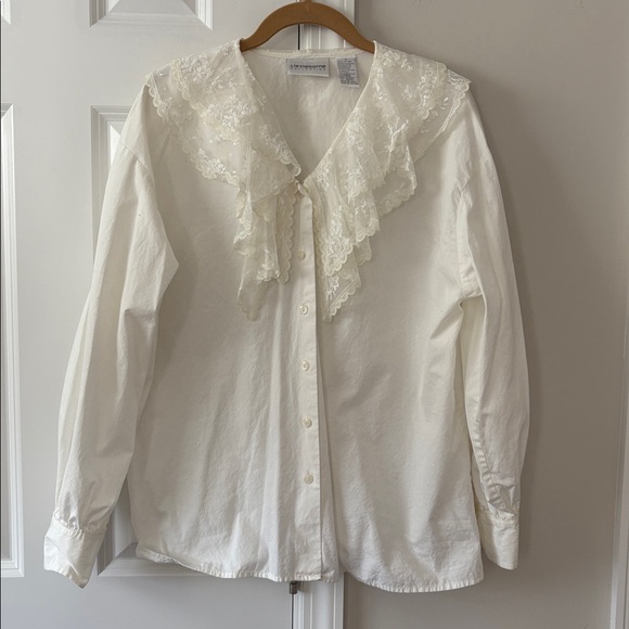 Vintage Liz Claiborne Lace Ruffle Poet Blouse - Picture 3 of 7